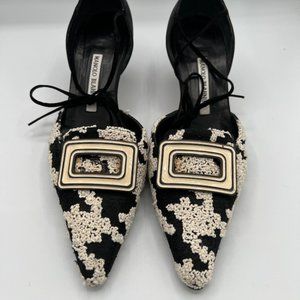 Vintage Manolo Blahnik- Black and White Tweed Heels Size 39